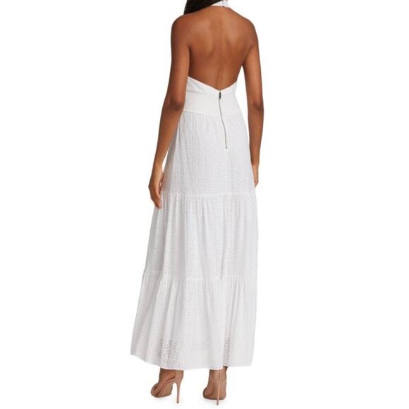 Alice + Olivia Lyndon White Cross Front Halter Eyelet Maxi Dress Size 14 - Picture 2 of 7